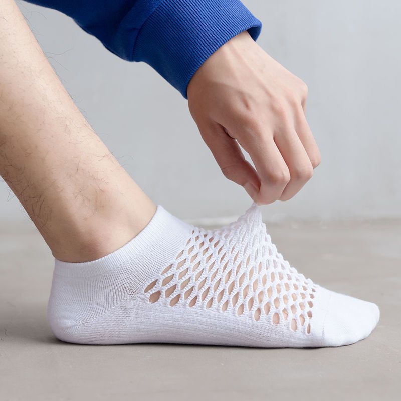 Men's Fashion Solid Color Low-cut Mesh Sweat-absorbing Cotton Socks - Mubimart -  