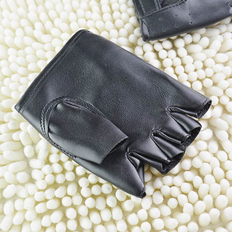 Men's Half Finger Hollow Leather Gloves - Mubimart