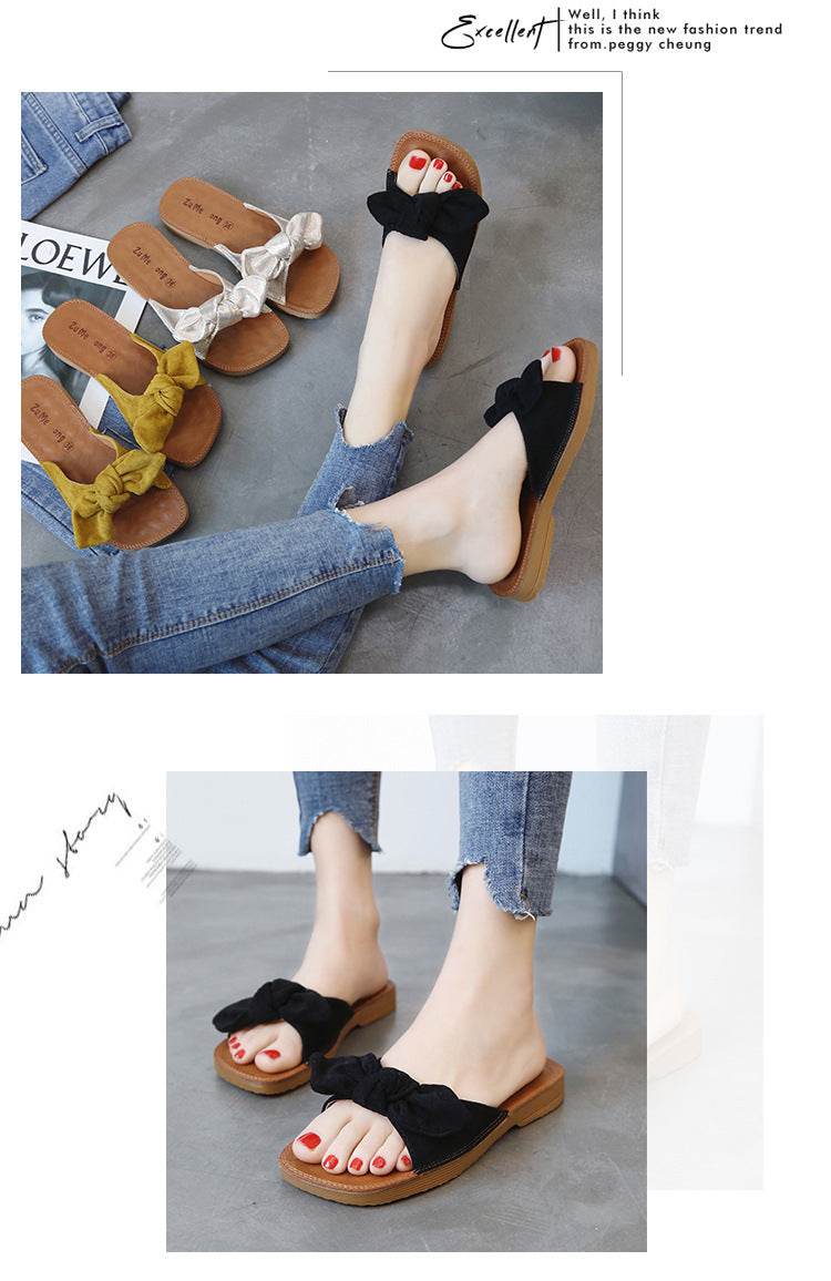 Sweet Summer Casual Bowknot Student Shoes Slippers Flat Bottom Comfort - Mubimart