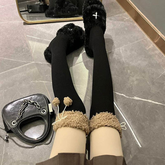 Lamb's Wool Black Knee-high Socks - Mubimart