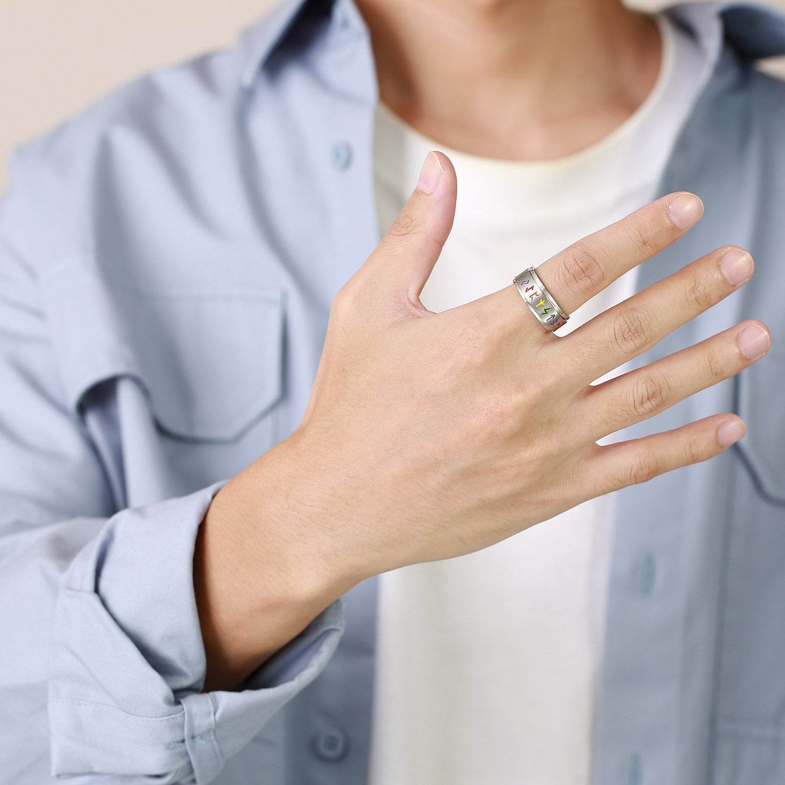 Rotating Rainbow Titanium Steel Ring For Men - Mubimart