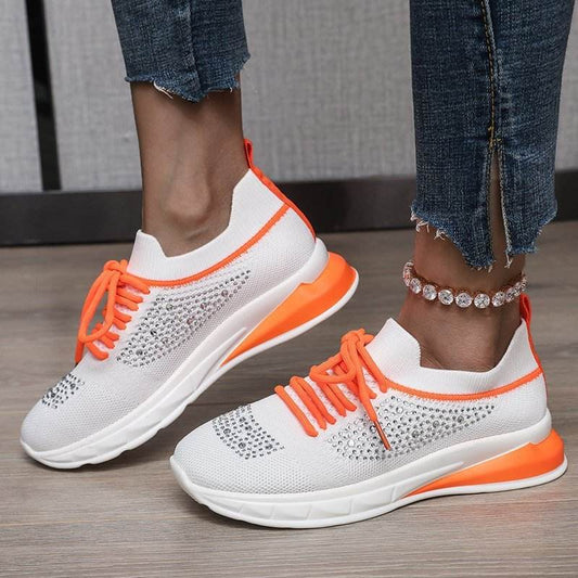 Summer New Style Rhinestone Casual Shoes Women Walking Shoes Socks Sports Shoes - Mubimart