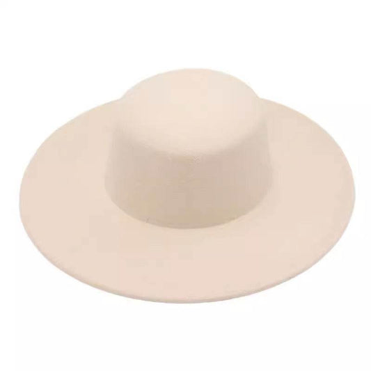 Flat Top Woolen Hat Big Brim Fedora Hat Hepburn Style - Mubimart
