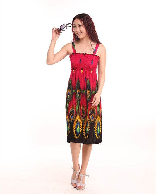 Bohemian Floral Dress Printed Milk Silk Plus Size Beach Dress Suspender Dress For Women - Mubimart