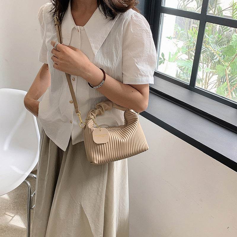Women Fashion Crossbody Bag PU Leather Pleated Cloud Small Tote Bags Casual Simple Elegant Temperament Messenger Bags - Mubimart
