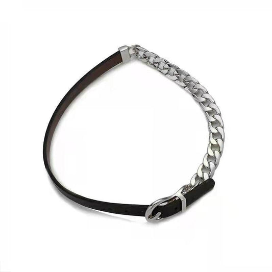 Punk Titanium Steel Cuban Chain Leather Choker Necklaces For Women - Mubimart