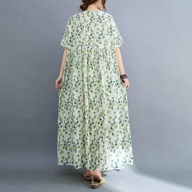 Artistic Large Size Fat Plus-sized Plus-sized Printed Short Sleeve Dress For Women - Mubimart