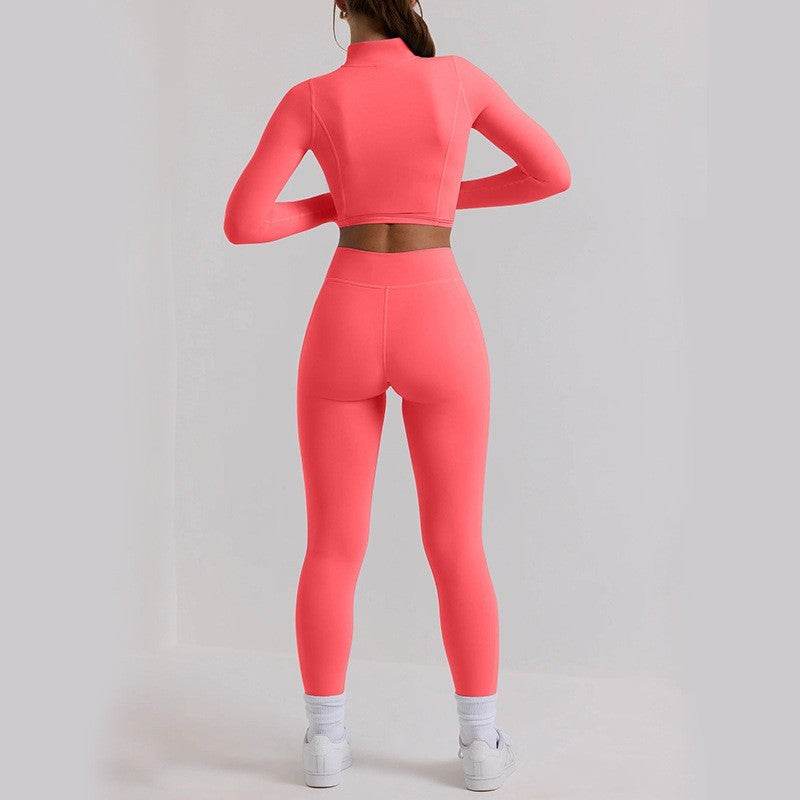 Long Sleeve Top Yoga Trousers Workout Exercise Outfit - Mubimart
