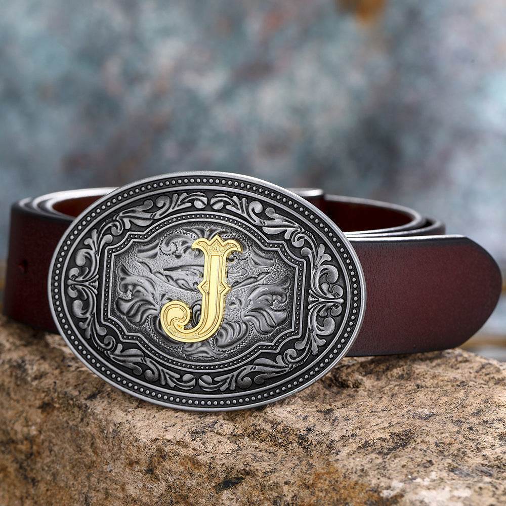 Men's And Women's Floral Letter Buckle Belts - Mubimart