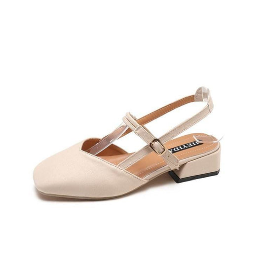 Women's Square Toe Block Heel Sandals - Mubimart
