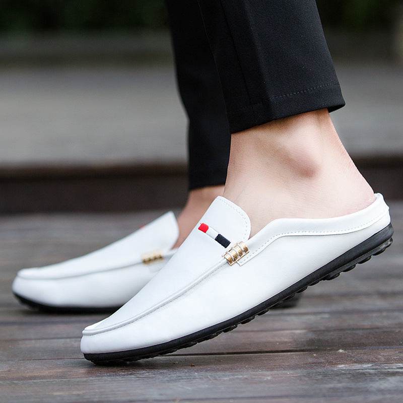 Youth Casual Loafers Shoes Boat White Lazy Shoes Mens Light Half-Soled - Mubimart
