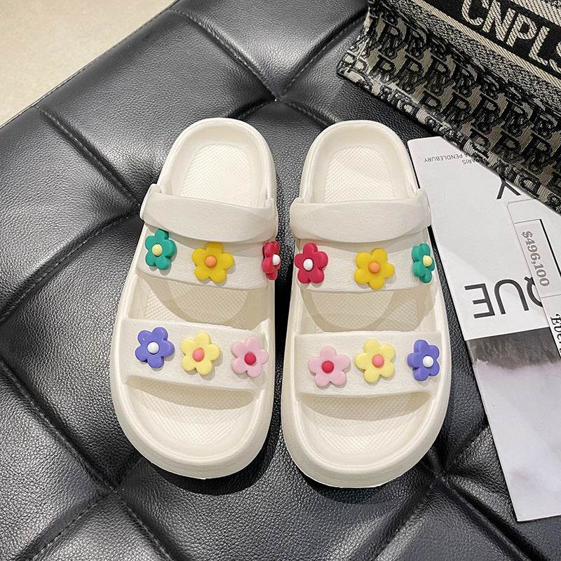 EVA Women Sandals Round Head Flower Comfor Open Toes Platform Designer Slides Fashion Slip - Mubimart