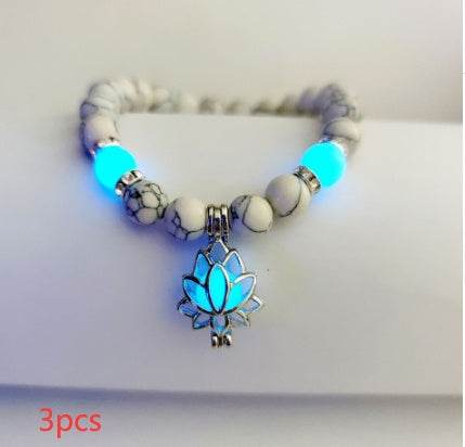 Energy Luminous Lotus Natural Stone Bracelet Yoga Healing Luminous Glow In The Dark Charm Beads Bracelet For Men Women Prayer Buddhism - Mubimart