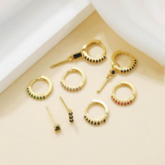 Colorful Zircon Light Luxury Hoop Earrings Women - Mubimart