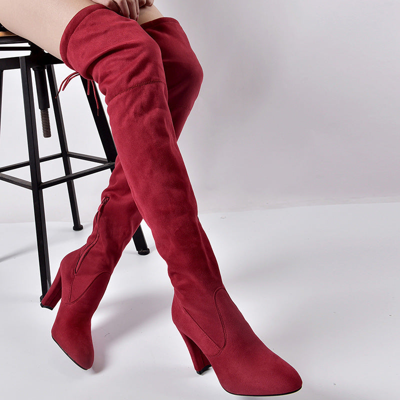 Pointed Toe Chunky Heel Over-the-knee Boots Springy Thigh Boot Women