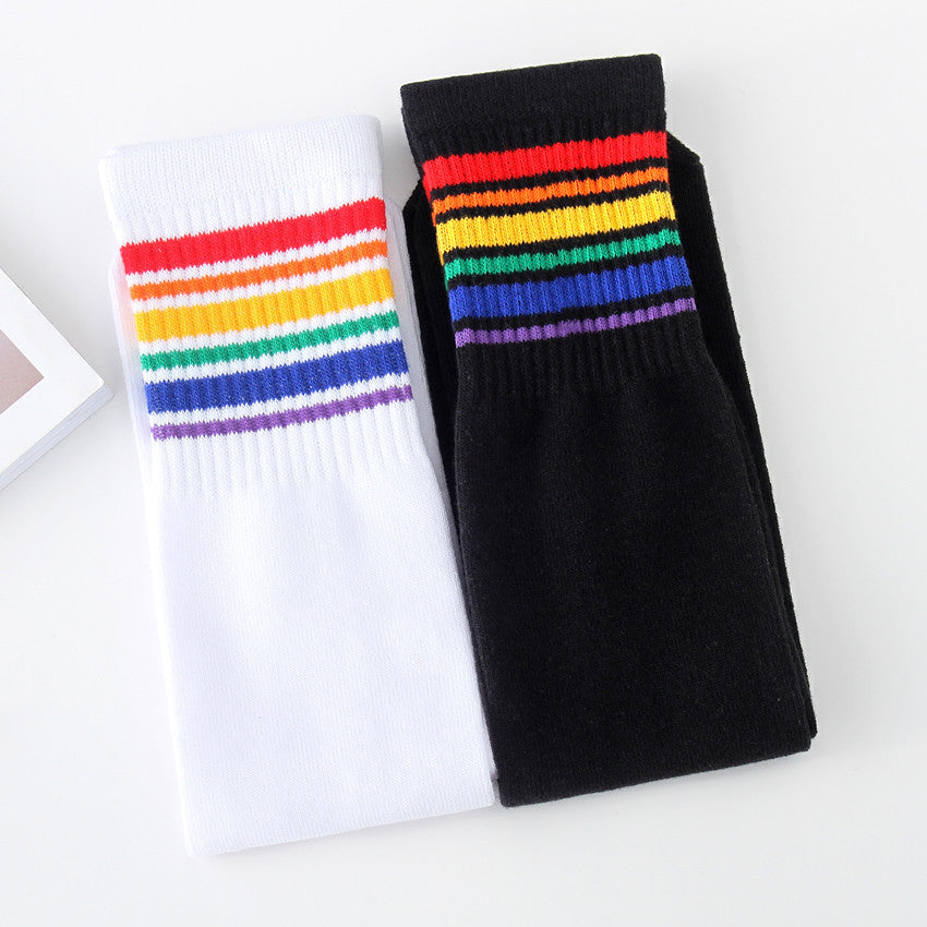 Striped Cotton Socks Over The Knee Football Socks - Mubimart -  