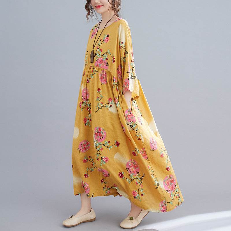 Cotton And Linen Loose Plus Size Dress Women - Mubimart