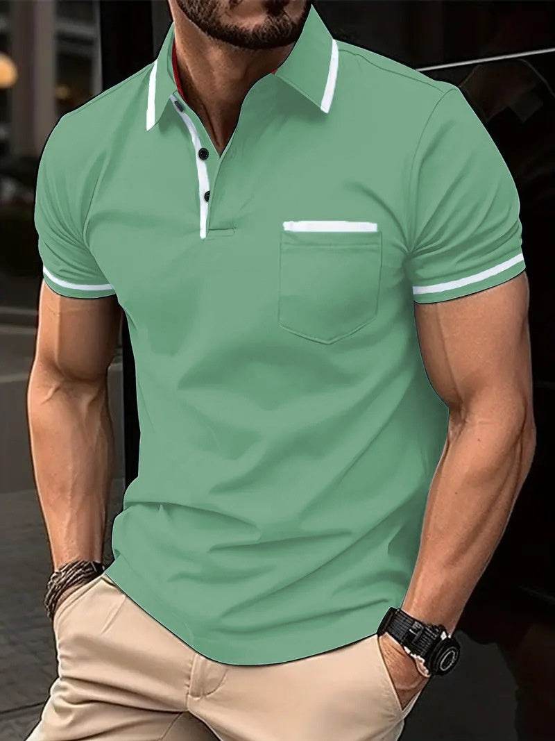 Summer Polo Shirt Button Pocket Men's Sports Polo Shirt - Mubimart
