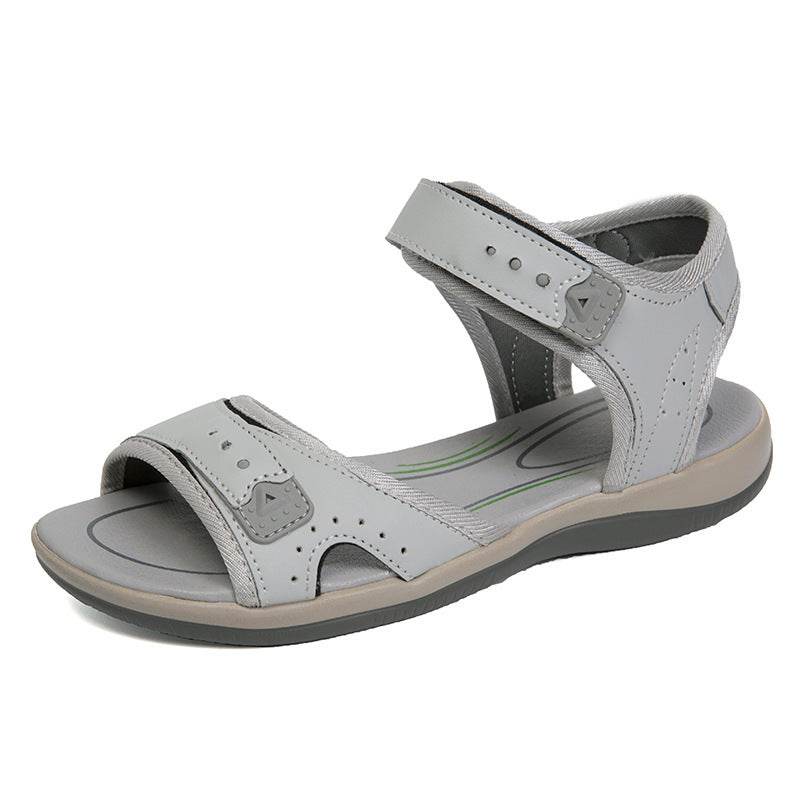 Casual Comfort Flat Fish Mouth Hollow Velcro Beach Sandals - Mubimart