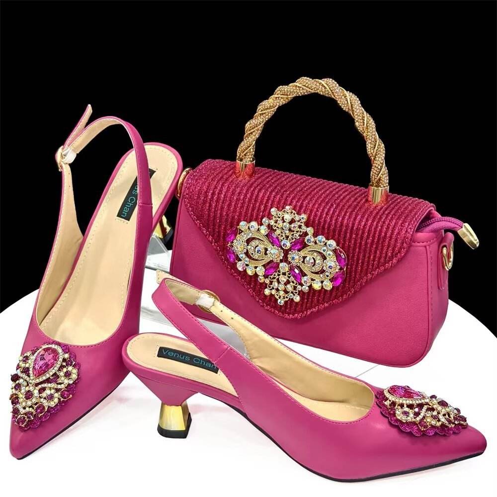 Casual French Style Small Square Pointed Toe Slingback High Heels Women's Shoes And Bags Suit - Mubimart