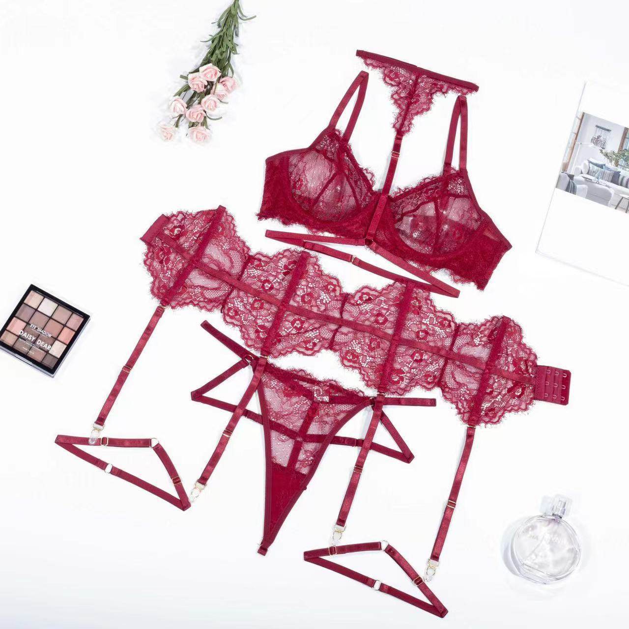 Women's Halter Garter Belt Three-piece Set - Mubimart