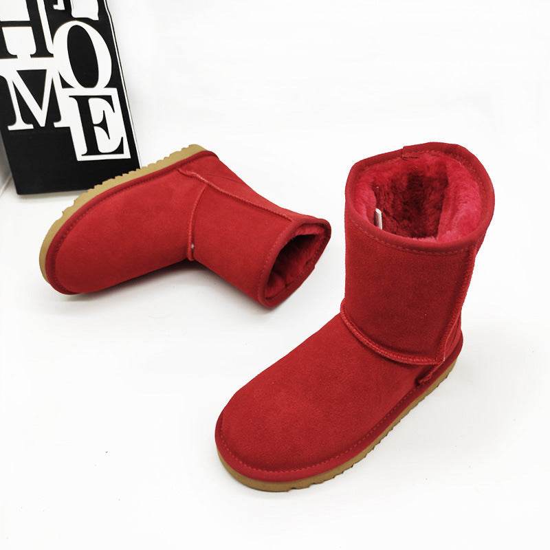 Women's Cowhide Genuine Leather Mid-calf Length Snow Boots - Mubimart