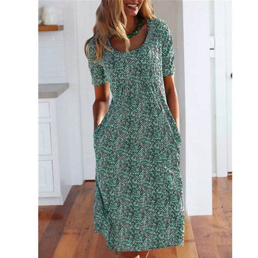 Summer Plus Size Women's Floral Print Midi Dress - Mubimart