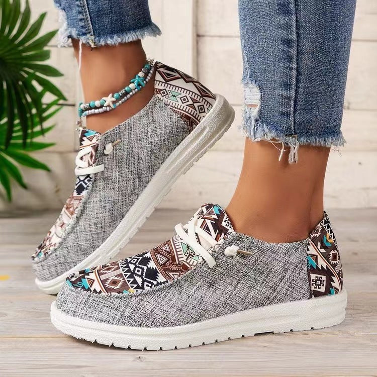 Neu Print Wohnungen Schuhe Sommer Frühling Casual Leinwand