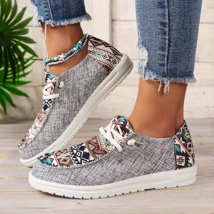 New Print Flats Shoes Summer Spring Casual Canvas Loafers For Women - Mubimart
