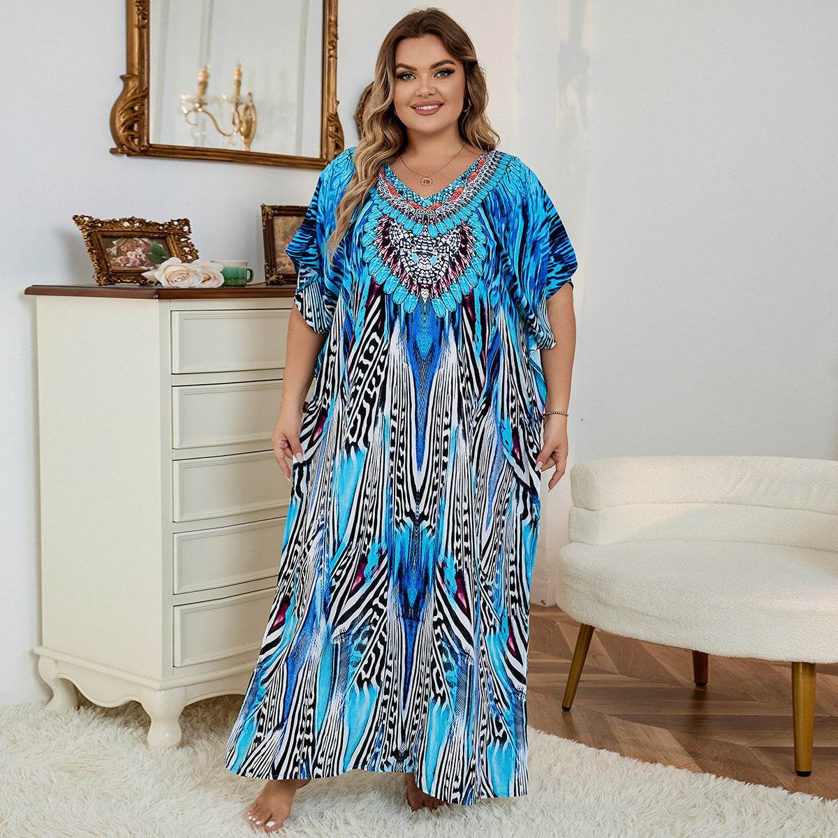 Loose Plus Size Vacation Robe Bikini Cover - Mubimart