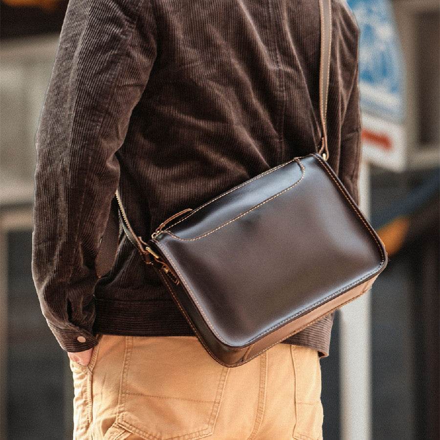 Mens Handmade Leather Casual Shoulder Crossbody Bag - Mubimart