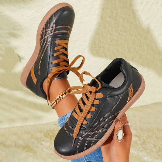 Retro Lace-Up Sneakers Fashion Casual Thick-soled Sports Shoes For Women Round Toe Slip On Casual Shoes - Mubimart