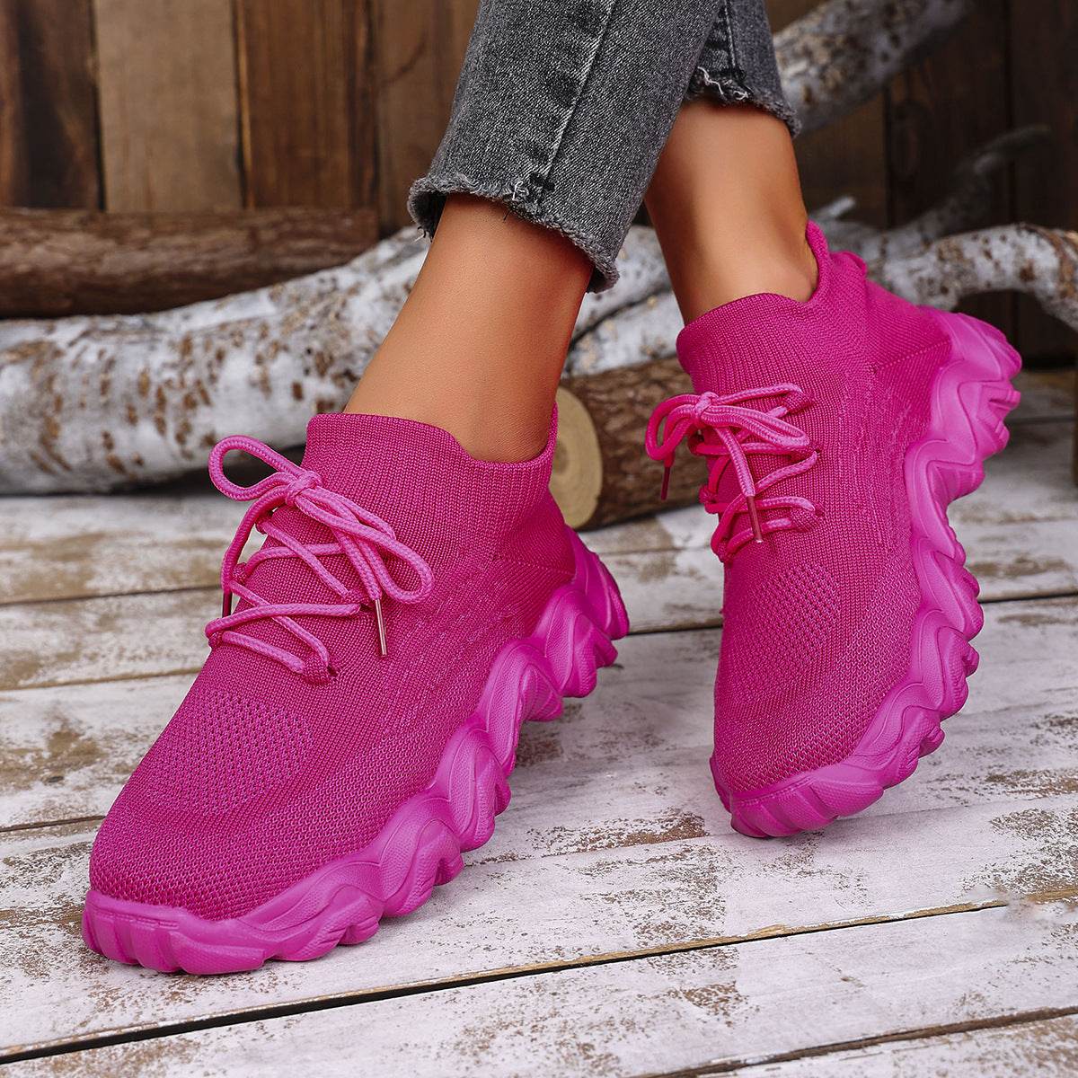 Lace-up Sneakers Lightweight Breathable Mesh Shoes Slip-on Running Walking Shoes For Women - Mubimart