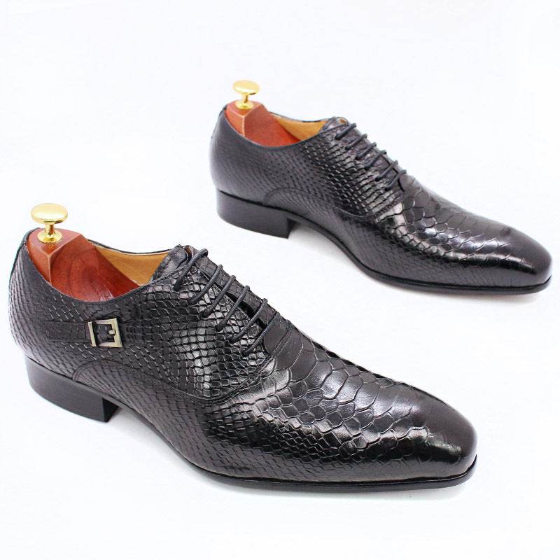 Men's Leather Snake Print Leather Shoes Business Dress Shoes - Mubimart
