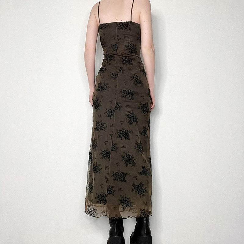 American Dark Vintage Print Slip Dress - Mubimart