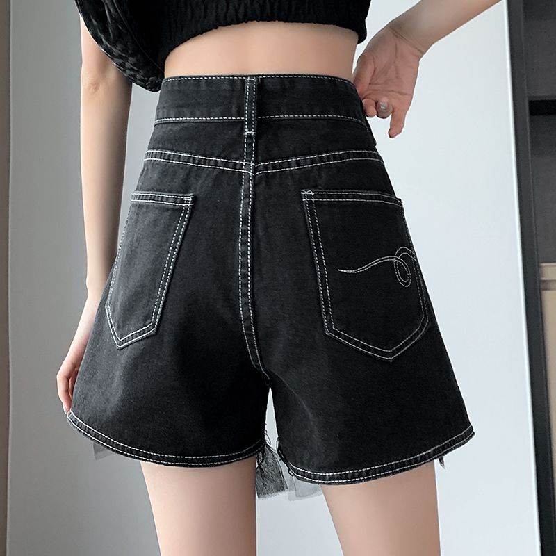 High Waist Design Denim Shorts For Women - Mubimart