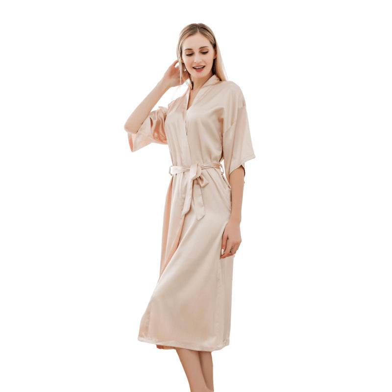 Satin Kimono Robes For Women Bride Long Robe Sleepwear - Mubimart