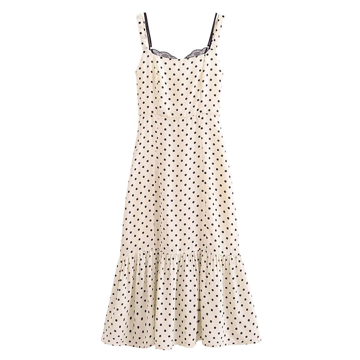 Retro Dots Printing Slip Dress - Mubimart