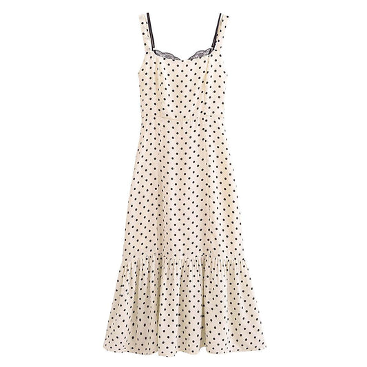 Retro Dots Printing Slip Dress - Mubimart