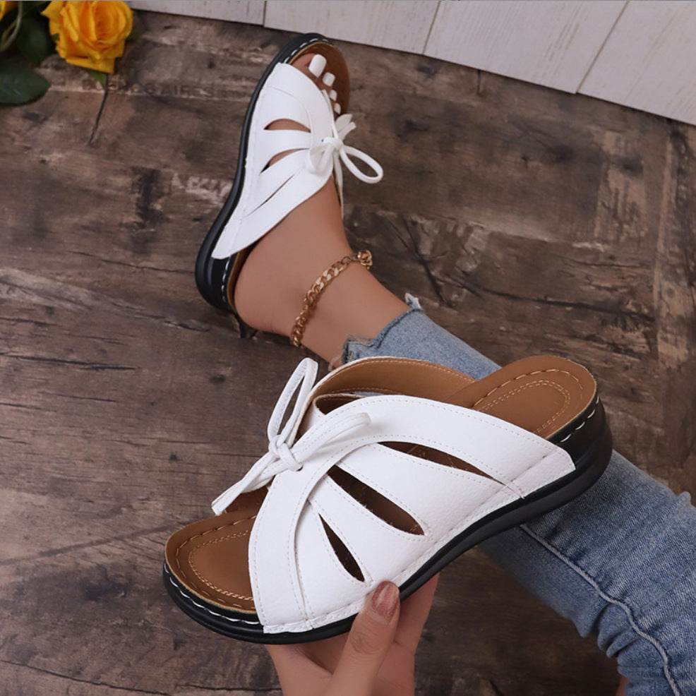New Roman Shoes For Women Lace-up Platform Wedges Sandals Summer Fashion Slides Casual Vacation Beach Slippers - Mubimart