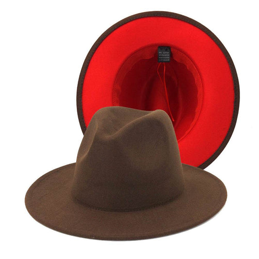 Double-sided Color Matching Flat Brim Fedora Hat - Mubimart