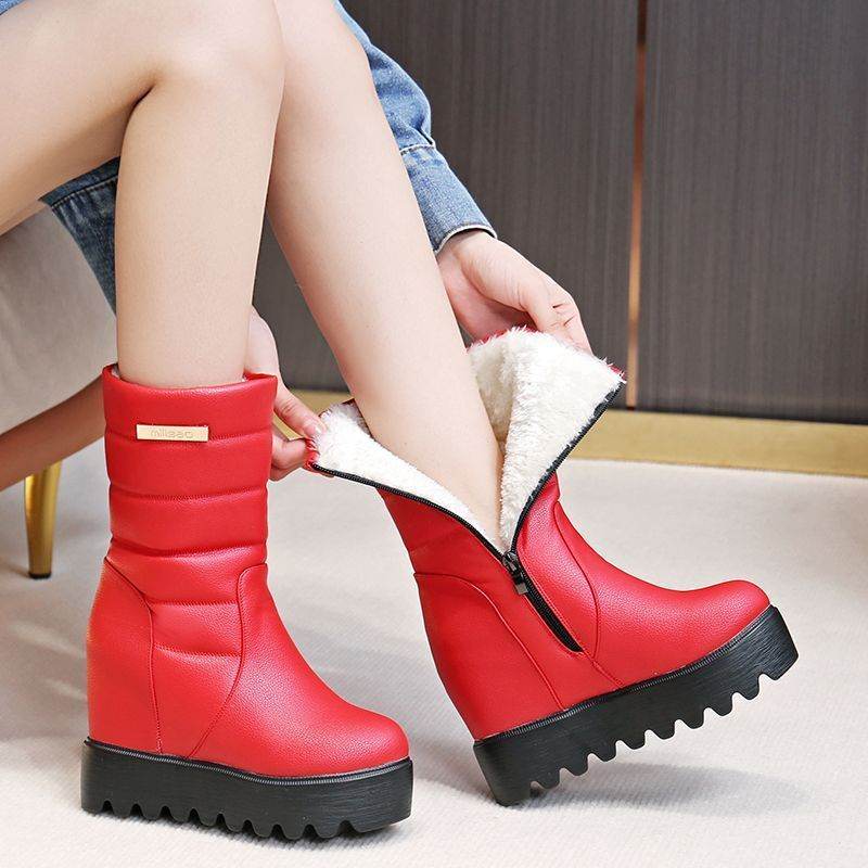 Women's Snow Cotton Tall Leather Fleece Boots - Mubimart