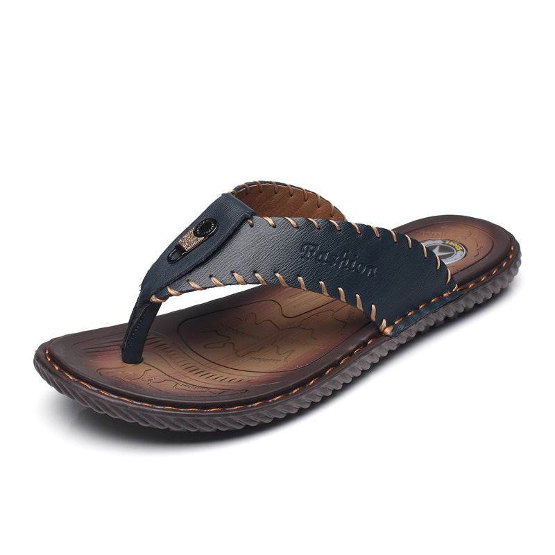 Leather Non-slip Slippers Men Outdoor Flip Flops Sandals - Mubimart