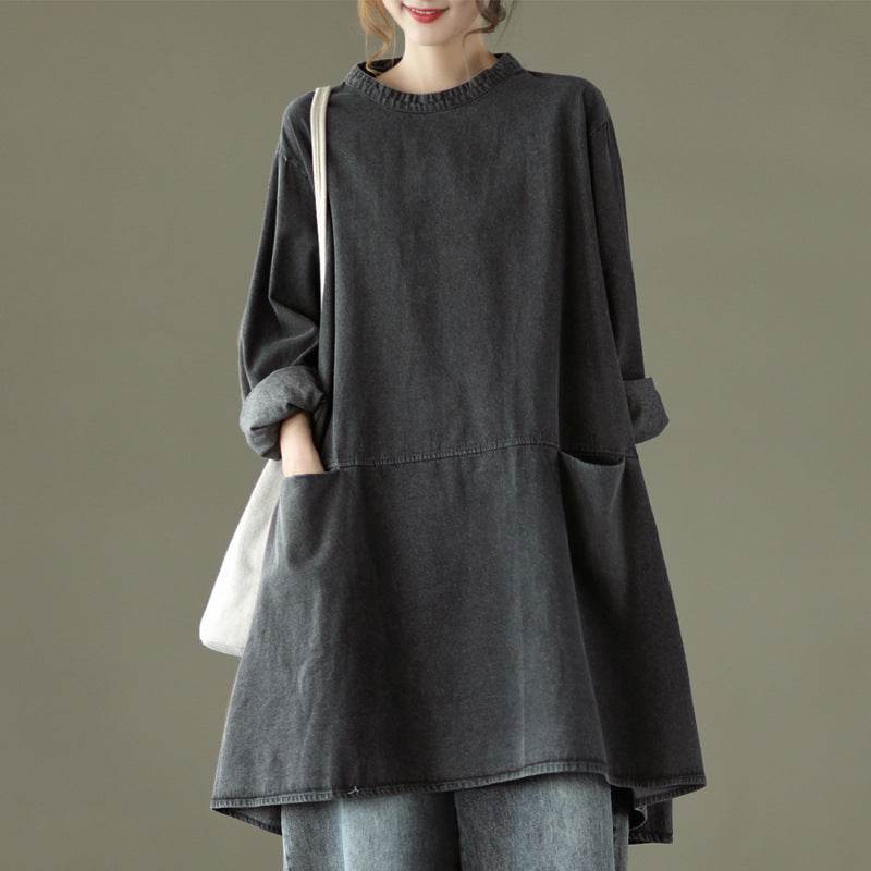 Retro Artistic Plus Size Denim Dress - Mubimart