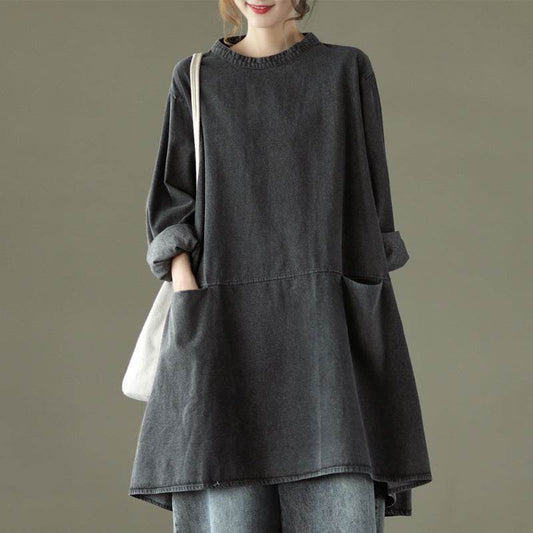 Retro Artistic Plus Size Denim Dress - Mubimart