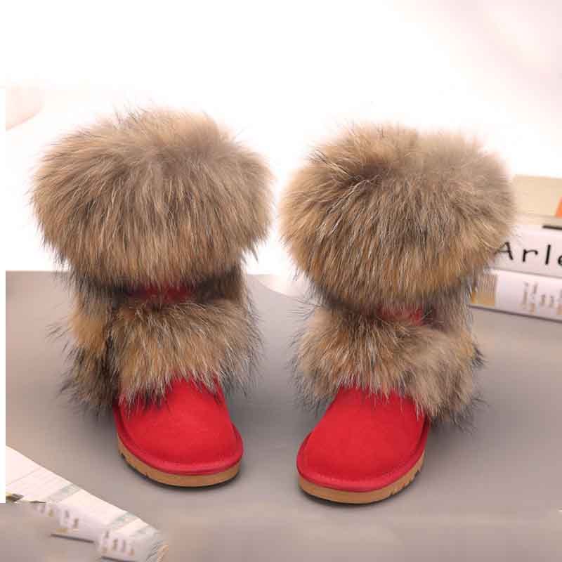 Women's Winter Mid-calf Fox Fur Snow Boots