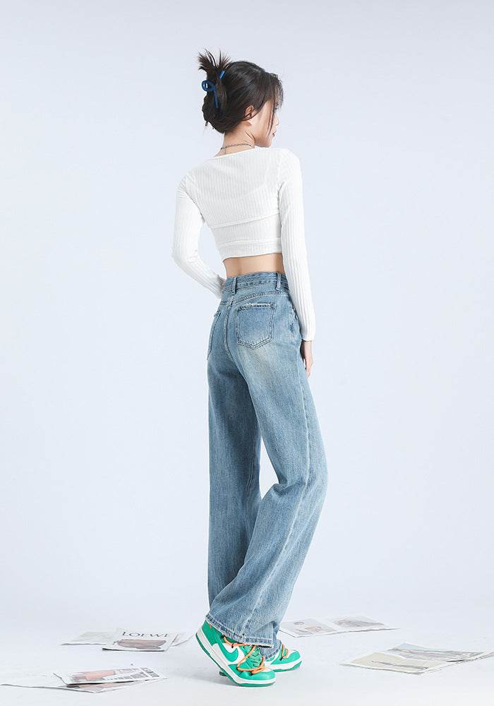 Fashionable Personalized Wide-leg Mopping Jeans For Women - Mubimart