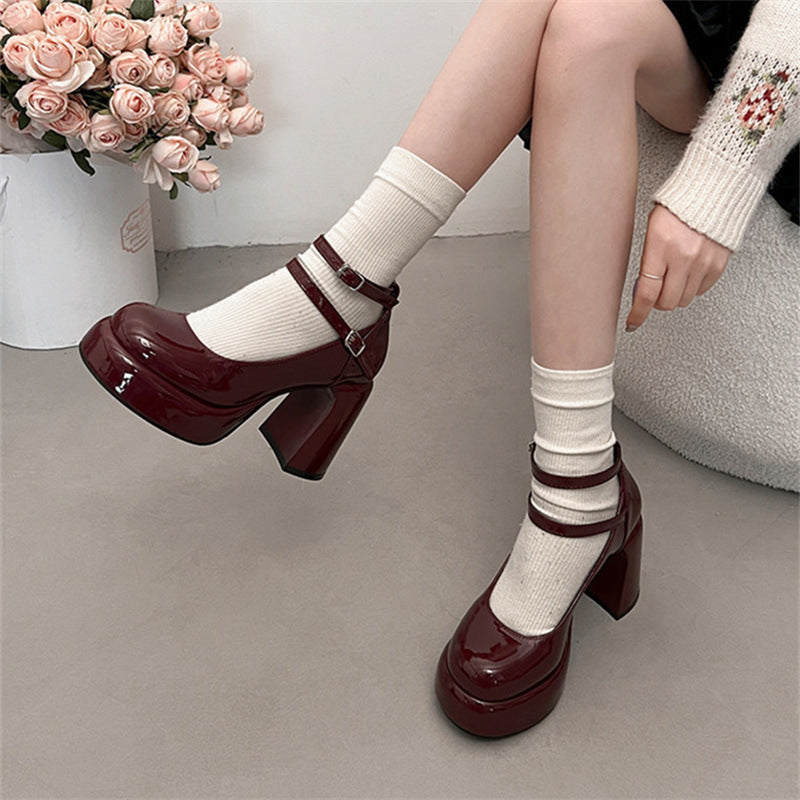 French High Heel Mary Jane Shoes Women