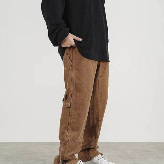 Men's American Retro Khaki Hip-hop Overalls - Mubimart