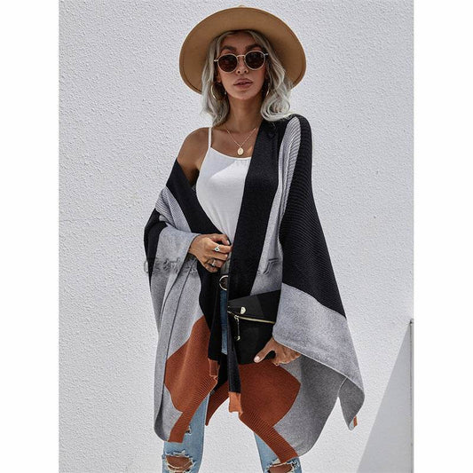 Women's Check Plus Size Loose Knit Cardigan - Mubimart